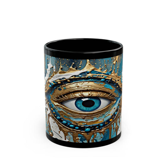 Paint Drip Splash Evil Eye Coffee Mug, 11oz/15oz Ceramic, Birthday, Halloween, Christmas presents, Him, Her Mother Brother, Sister, Dad